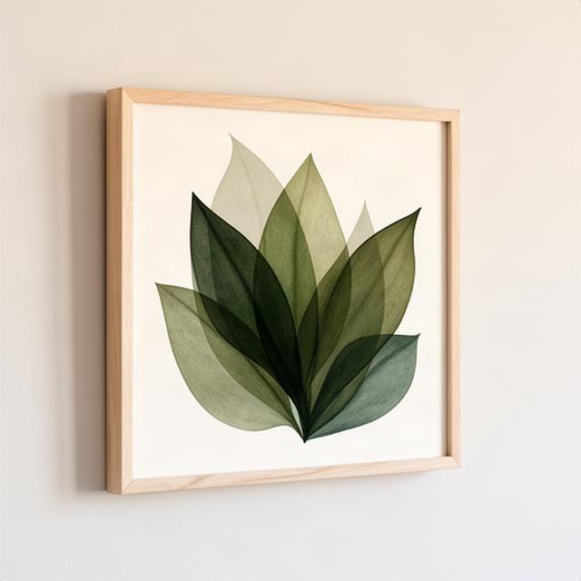 Botanische wandprint met groene bladeren in een lichte houten lijst