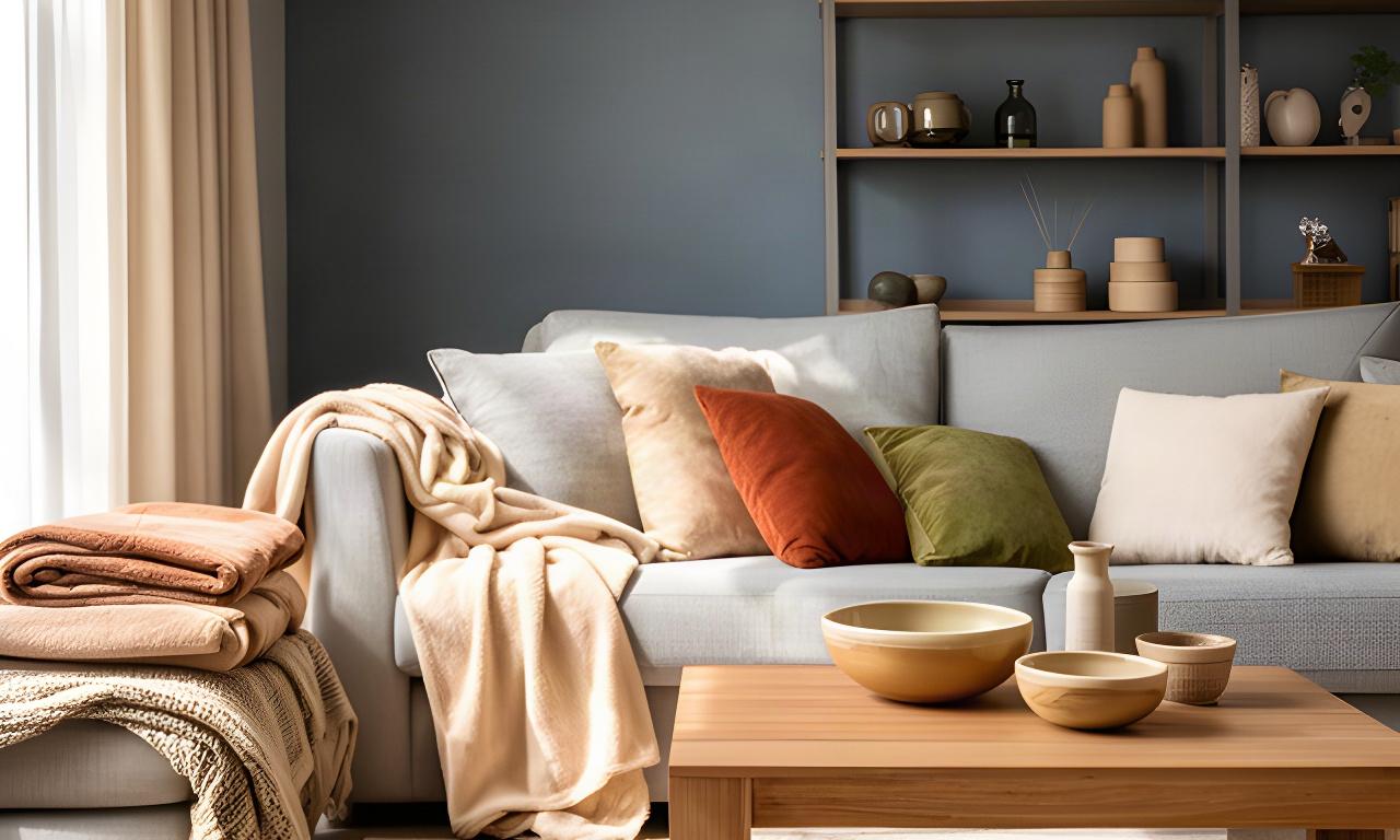 Warme woonkamer in Drunen met zachte plaids, sierkussens en decoratieve schalen uit een nieuwe wooncollectie