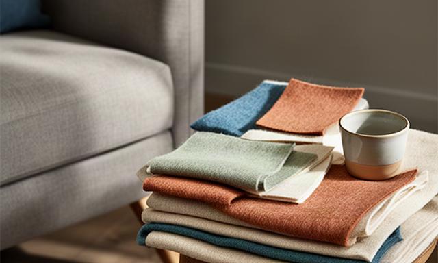 Kleurstalen en woontextiel naast een fauteuil tijdens interieuradvies
