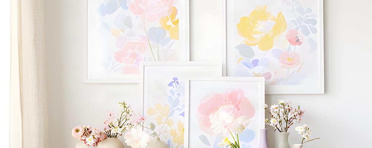 Lentehoek met pastelkleurige bloemenprints, lichte stoffen en keramieken accessoires
