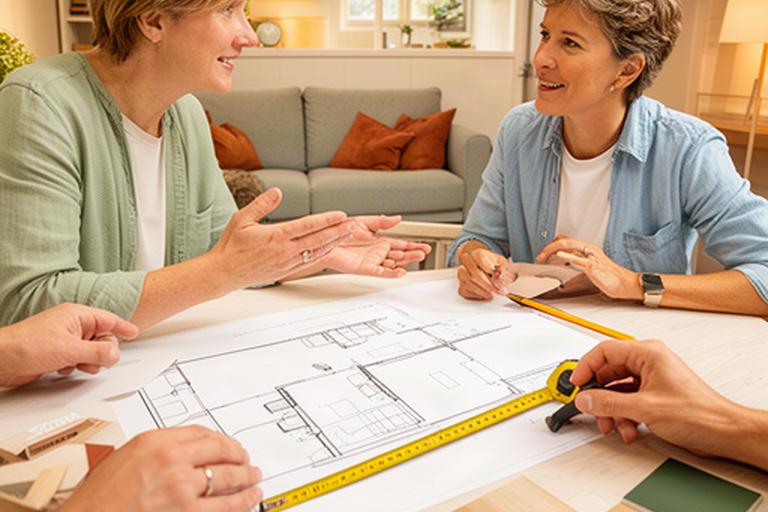 Interieuradvies aan een tafel in een compacte woning bij Drunen met meetlint en plattegrond